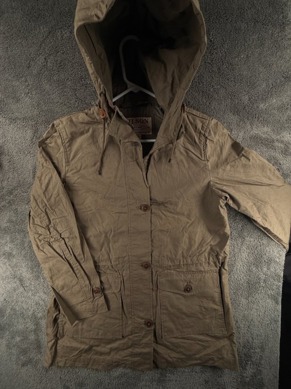 CC Filson Jacket Medium USA Hooded Lightweight Green Cargo Military Zip Buttons